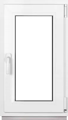 A white window frame with a clear glass pane, shown from the front.