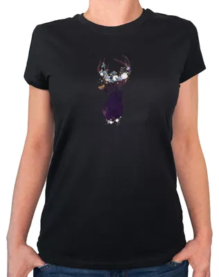 Produktbild von Huuraa Damen T-Shirt Hirsch Silhouette XXL Black Bio Baumwolle Fairtrade Damenshirt Geschenkidee