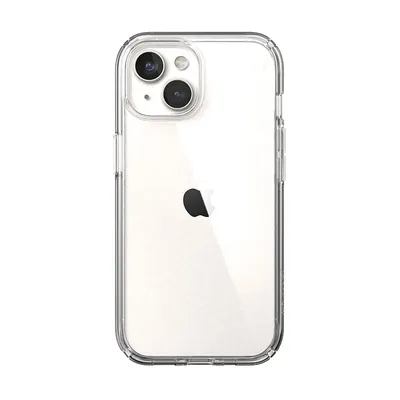 A clear phone case on a white background.