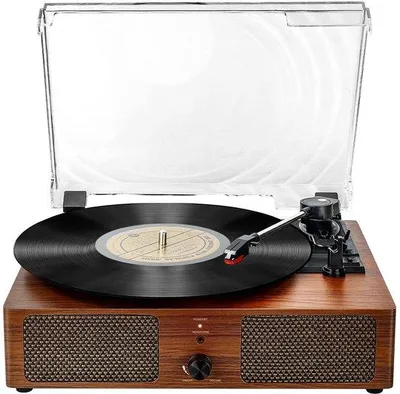 Produktbild von Unyqoos® Bluetooth-Plattenspieler mit eingebauten Stereo-Lautsprechern, 33/45/78 rpm, 45er-Adapter, AUX-In, 3,5 mm & RCA für 7–12 Zoll Schallplatten