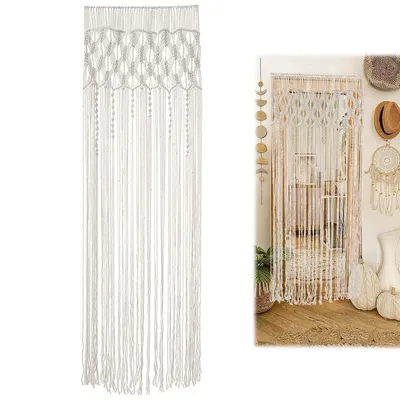 Produktbild von Handgefertigter Macramé-Vorhang 75x200 cm aus Baumwolle, Boho-Stil für Wohnzimmer Schlafzimmer, naturweiß