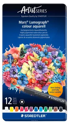 Produktbild von STAEDTLER Mars Lumograph 104 wasservermalbarer Farbstift Metalletui mit 12 Farben