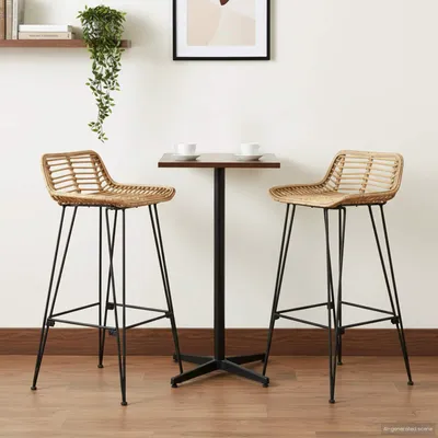 Image de Maison Exclusive - Ensemble de 2 tabourets de bar, finition naturelle, 44 x 45 x 76 cm, en rotin et acier