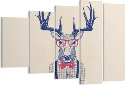 Produktbild von Bild auf Leinwand - Leinwandbild - Charakter Hirsch Illustration hipster - 150x100cm - Wand Bild - Wanddeko - Leinwanddruck - Bilder - Kunstdruck - Leinwand bilder - Wandkunst - EG150x100-3120