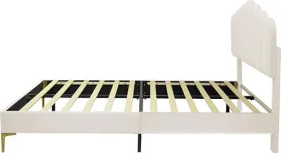 Immagine prodotto di Letto imbottito letto matrimoniale 140 x 200 cm, struttura letto con testata e rete a doghe, letto per adulti e ragazzi, beige