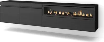 Produktbild von TV-Schrank, Lowboard, 200x35x45cm, Für TV-Geräte bis zu 80", Elektrokamin, Hängend, Schwarz
