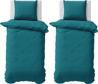 Produktbild von Bettwäsche 155x220 cm Bettbezug 100%Baumwolle Renforce Einfarbig Bettgarnitur Set Petrol 4 teilig