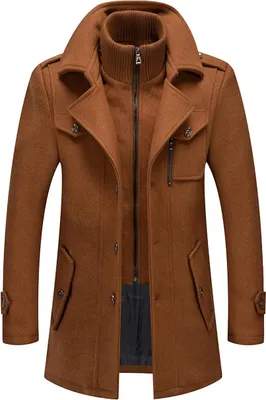 Produktbild von Herren Wintermantel, Slim Fit Zweiteiliger Mantel für Business und Freizeit, Wollmantel mit Stehkragen Peacoat und Warmer Integrierter Innenjacke, Herren, Kamel, 6XL
