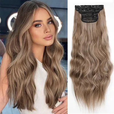 Zdjęcie produktu dla Syntetyczne pasemka do przedłużania włosów, falowane, 20 cali, 4 sztuki, ombre, kolor 10D24A#