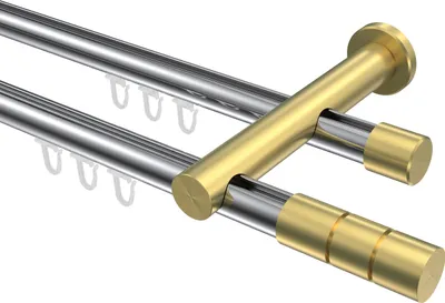 Produktbild von Interdeco Innenlaufstange / Gardinenstange mit Innenlauf Chrom / Messing-Optik, Typ Platon Elanto (Rillenzylinder), 20 mm Ø 2-läufig, 440 cm