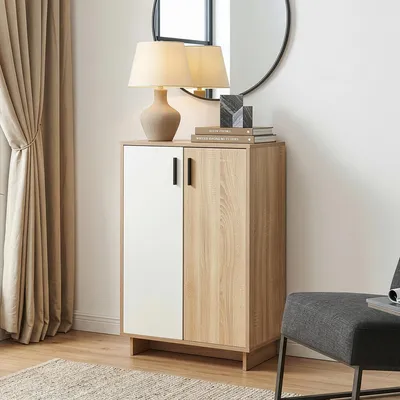 Produktbild von Beistellschrank 'Kenta' mit 2 Türen 90 x 60 x 35 cm Sonoma-Eicheoptik / Weiß
