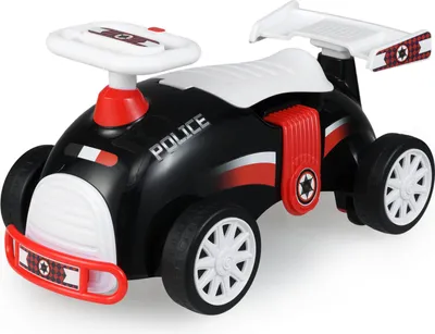 Immagine prodotto di Pantofola della polizia COSTWAY con musica e portaoggetti, veicolo a spinta con ruote universali e design ergonomico, per bambini da 1 anno, nero+rosso