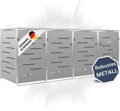 Produktbild von DELUKE® 4er Mülltonnenbox JAGU Edelstahl | Grau | 115,5x276,5x77,5cm | Mülltonnenverkleidung für 4 Tonnen 240L Müllbox aus Metall Mülltonnenschutz Mülltonnendach