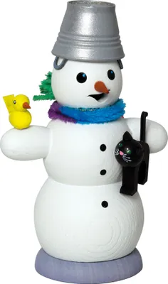 Produktbild von Drechslerei Kuhnert - Räucherfigur Schneemann mit Katze - Größe ca. 13cm, für Räucherkerzen Größe M (Standard) - 35032