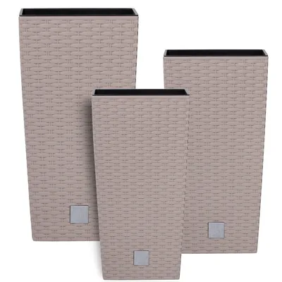 Obrázok produktu pre Sada 3x Hrnce s vložkou Ratan Mocca farba 32 37 42 cm cm plast Vysoký lichobežník Štvorec