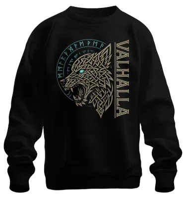 Produktbild von Valhalla Nordisch Wikingerwolf Keltische Runen Mythologie Sweatshirt Pullover, Schwarz, XXL