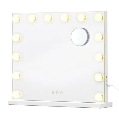 Produktbild von SONGMICS Schminkspiegel mit 14 LEDs und 10x Vergrößerung, 3 Lichtfarben, 44 x 50 x 5,7 cm, Weiß