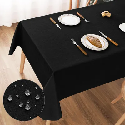 Produktbild von Tischdecke Abwaschbar Leinen-Optik 140x240cm Schwarz Polyester Wasserabweisend Kratzfest