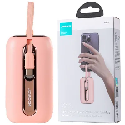 Produktbild von Joyroom Powerbank 10000mAh Colorful Series 22.5W mit 2 integrierten USB C und iPhone Kabeln pink (JR-L012)