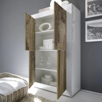 Image de Sampeyre - Buffet 101x42x161h cm Blanc Brillant, 3 Étagères  Italy