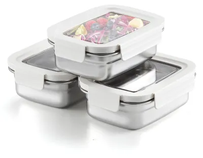 Productafbeelding van 3-delige set roestvrijstalen lunchboxen, 650 ml