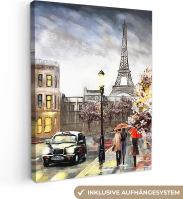Produktbild von MuchoWow® - Leinwandbilder - Gemälde - Paris - Frankreich - Öl, Wandbild, Wanddeko Bilder Wohnzimmer, 90x120cm