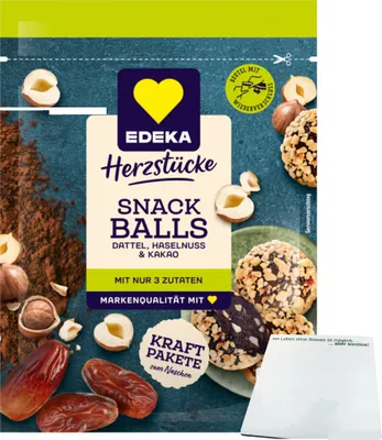 Produktbild von Edeka Snack Balls Dattel Haselnuss (145g Beutel) + usy Block