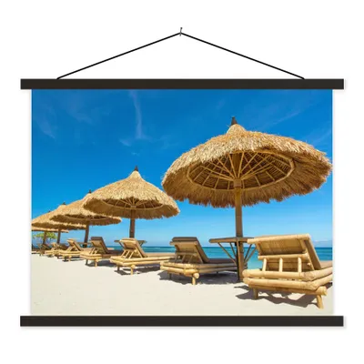 Produktbild von MuchoWow® Textilposter Strandkorb - Strand - Sonnenschirm - Meer - Sommer 150x113 cm mit schwarzem Rahmen - Wohnzimmer