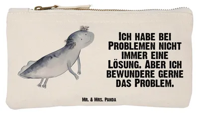 Produktbild von Mr. & Mrs. Panda Mäppchen Axolotl Schwimmen Größe S Klein - Weiß - Geschenk, Federmappe, Motivation, kosmetiktäschchen, Federtasche, Optimistisch, Kulturtasche, Lurche