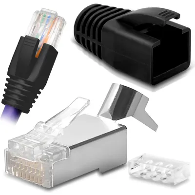 Produktbild von Netzwerk Stecker RJ45 Netzwerkstecker CAT7 CAT6 CAT6A CAT5 vergoldete KontakteStückzahl:50 Stück;Farbe:Schwarz