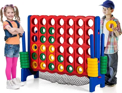Produktbild von GOPLUS 4 Gewinnt Set, Jumbo 4 Gewinnt Set mit 42 Figuren, Schnellspannhebel und Netztasche, überdimensionales 4 Gewinnt Spiel für Kinder und Erwachsene