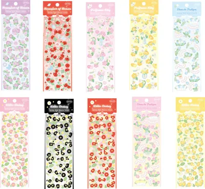 Obrázek produktu pro Sada dekorativních samolepek, 12 listů barevných třpytivých samolepek s motivy mašlí a květin, roztomilé dekorativní samolepky pro scrapbooking, přáníčka, DIY ruční práce