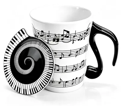 Produktbild von Keramiktasse mit Gitarrenmotiv und Deckel, 350ml, für Kaffee & Tee