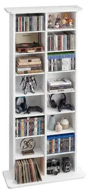 Produktbild von VEVOR Medienregal, 8-lagiges CD-Regal, 559x222x1295 mm, Multimedia-Aufbewahrung für CDs, DVDs, Bücher & Spiele, Raumteiler Schrank mit 16 Fächern für Wohnzimmer, Homeoffice, Aufnahmeraum, Weiß