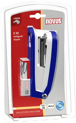 Produktbild von Novus Büroheftgerät E 30, bis 30 Blatt blau/grau, im Blister