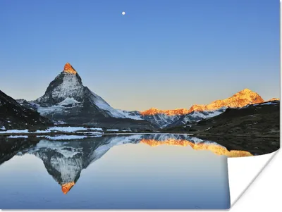 Produktbild von MuchoWow® Poster Matterhorn spiegelt sich im Riffelsee bei Sonnenaufgang in der Schweiz 160x120 cm - Foto Plakat