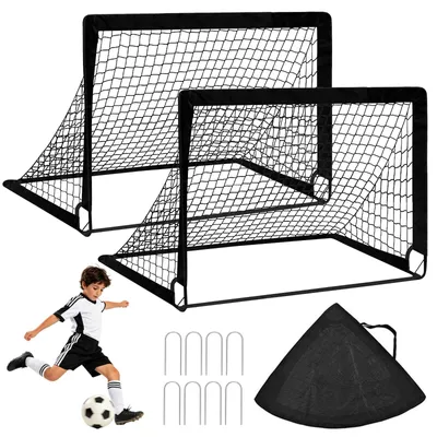 Produktbild von Fußballtor Kinde,2er Set Pop-up Tor 90 x 120 x 90 cm Fussballtore für Garten Kinder mit Verstärkten Glasfaserstangen & hochwertigen Tornetzen Faltbares Fußballtor Tore für Indoor, Outdoor, Garten