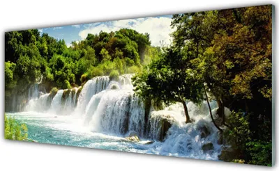 Produktbild von Acrylglasbilder 125x50 Wandbild Druck Wasserfall Bäume Natur
