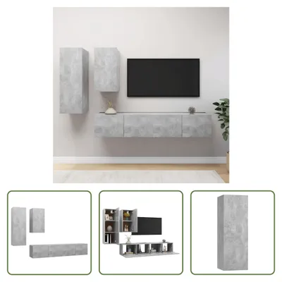 Produktbild von The Living Store 4-tlg. TV-Schrank-Set Betongrau Holzwerkstoff