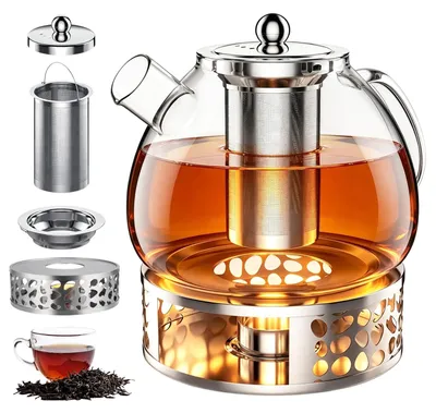 Teekanne mit Stövchen & Sieb 1500 ml Borosilikatglas
