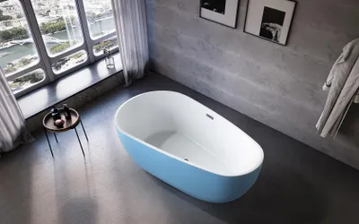 Produktbild von Wanne Standbadewanne Freistehende Badewanne Zeitgenössisch Blau Oval