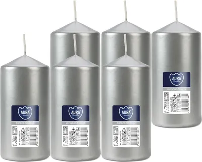 Obrázek produktu pro BISPOL cylindrická svíčka Aura 38H 12CM SW60/120 SILVER METALIC 6ks.