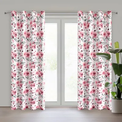 Obrázek produktu pro Záclona CECILY s průchodkou z mikrovlákna 140X250 bílá s květinovým potiskem