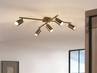 Produktbild von LED Deckenstrahler 4-flammig Spots schwenkbar Altmessing Flurlampe Treppenhaus