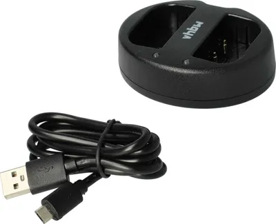 Produktbild von vhbw Dual Micro-USB Ladegerät kompatibel mit Panasonic Lumix DMC-GH3, DMC-GH3A, DMC-GH3AGK Kamera - Ladeschale + Micro-USB Kabel Ladeanzeige
