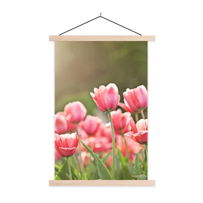 Produktbild von MuchoWow® Textilposter Tulpen - Sonne - Frühling 120x180 cm mit holzfarbenen Rahmen - Textil-Plakat