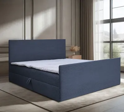 Produktbild von Bett Doppelbett Boxspringbett BERG POSO mit Fußsteil 180x200 cm OHNE Topper und Bonell-Matratze + 2 Bettkästen, H3 (Blau: POSO 05)