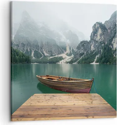 Produktbild von Bild auf Leinwand - Leinwandbild - Berge See Boot - 60x60cm - Wand Bild - Wanddeko - Wandbilder - Leinwanddruck - Bilder - Kunstdruck - Wanddekoration - Leinwand bilder - Wandkunst - AC60x60-3978
