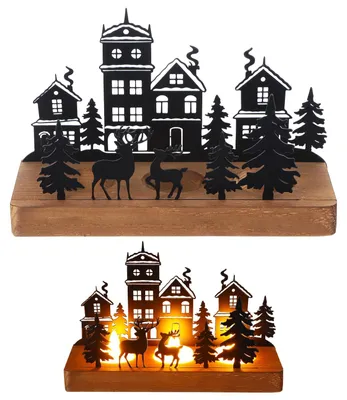 Adventskranz Teelichthalter Metall Holz, 28,5 cm, Tischdeko