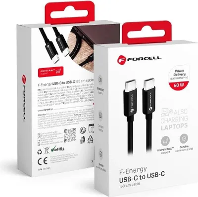 Obrázok produktu pre Kábel FORCELL typ C na typ C QC4.0 3A/20V PD60W C338 1,5 m čierny